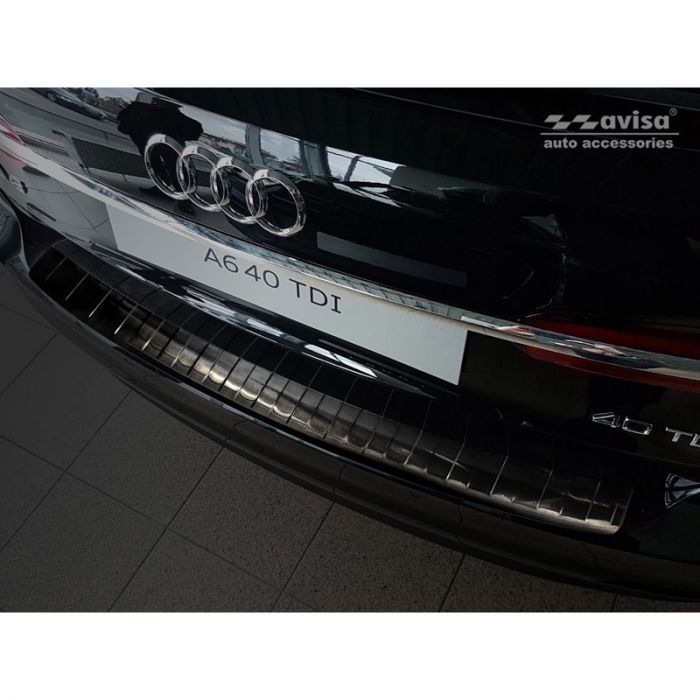 Black Stainless Steel Rear bumper protector suitable for Audi A6 (C8) Avant  2018- 'Ribs' incl. S-Line & Allroad AutoStyle - #1 in auto-accessoires