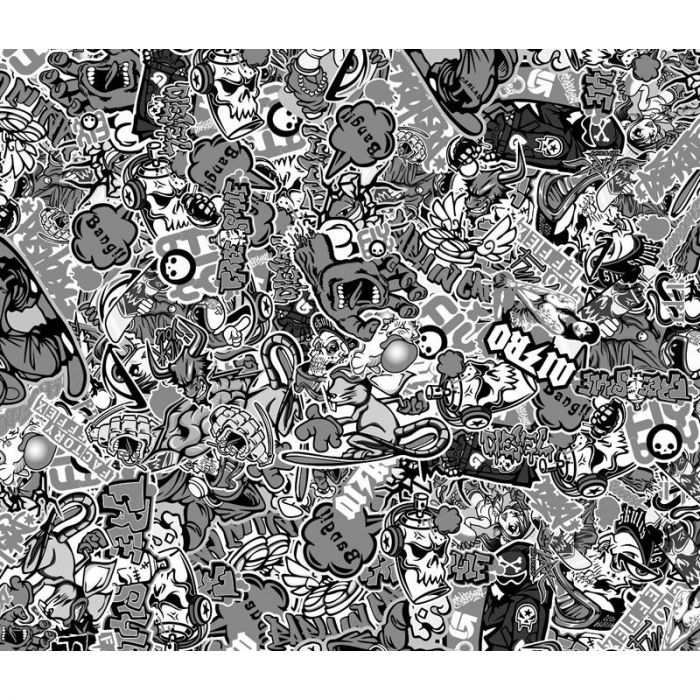 Stickerbomb Foil - Graffiti design 1 - black/white - Roll 60x200cm